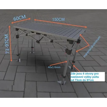 Zahradní stůl Skládací stůl hliníkový - délka 150cm