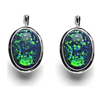 Náušnice Zlaté náušnice, syntetický zelený opál, bílé zlato - NK 1454 (opál 14x10 mm)