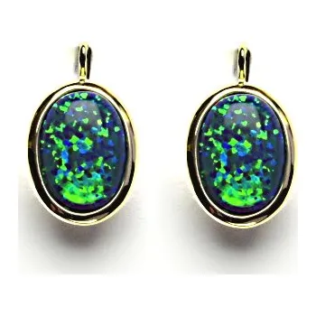 Náušnice Zlaté náušnice, syntetický zelený opál, žluté zlato - NK 1454 (opál 14x10 mm)