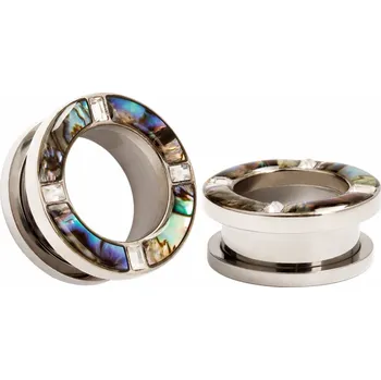 Náušnice Atreya Ocelový šroubovací tunel s perletí a krystaly Velikost: 18 mm