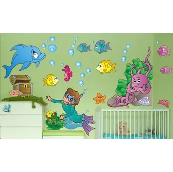 Samolepící dekorace Podmořský svět a potápěč - M