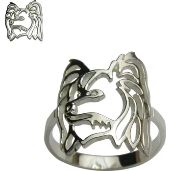 Prsten Stříbrné Tlapky 55 Malý kontinentální španěl – Papillon – stříbrný prsten 925/1000