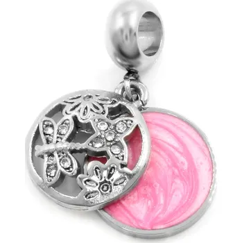 Přívěsek BRUNOshop.cz Dvojitý visací přívěsek na náramek VÁŽKA s kamínky RŮŽOVÝ