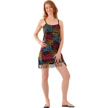 Dámské šaty Šaty BOB Batik Neorombe mini na ramínka Kolibřík černo-duhové S