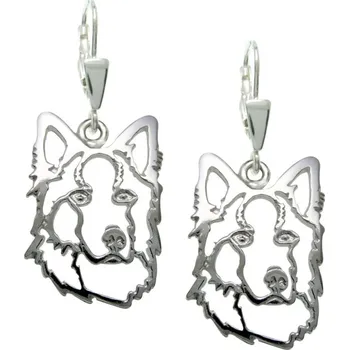 Náušnice Stříbrné Tlapky 273 Bílý švýcarský ovčák I – stříbrné náušnice 925/1000