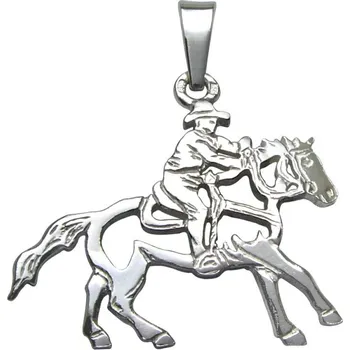 Přívěsek Stříbrné Tlapky 521 Kůň s jezdcem – Western – stříbrný přívěšek 925/1000