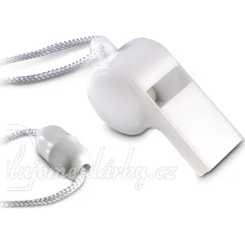 Píšťalka pro rozhodčího bílá plastová klasická píšťalka na šňůrce, balení 100 ks