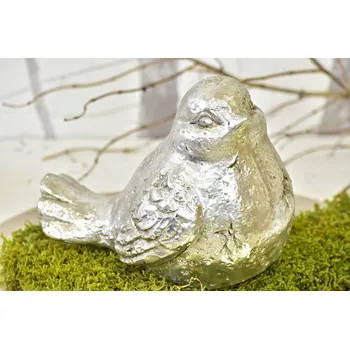 Velikonoční dekorace Keramický ptáček Ollie L balení 2 ks, stříbrný