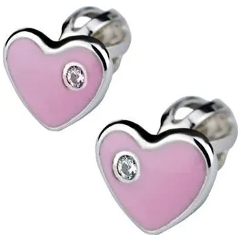 Náušnice Stříbrné náušnice šroubovací - srdíčka růžová