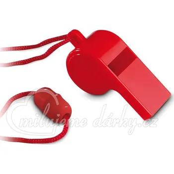 Píšťalka pro rozhodčího červená plastová klasická píšťalka na šňůrce, balení 100 ks