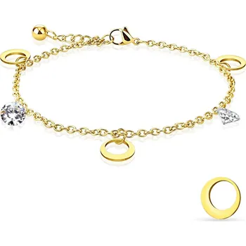 Náramek Dámský zlacený ocelový náramek na ruku/nohu, čiré kamínky