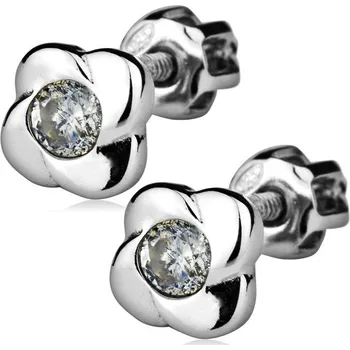 Náušnice Stříbrné náušnice šroubovací - kytičky s čirým zirkonem