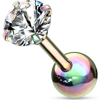 Piercing Duhový cartilage piercing do ucha, čirý kámen (2 mm, 1,2 x 6 mm)