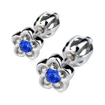 Náušnice Stříbrné náušnice - kytičky, modrý zirkon