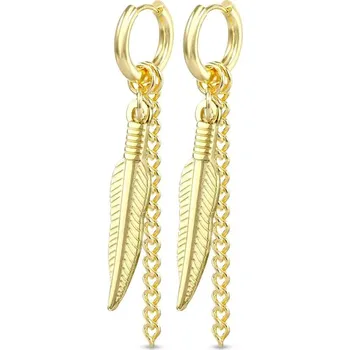Náušnice Zlacené visací ocelové náušnice s peříčky