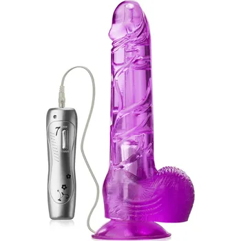 Vibrátor GELOVÝ VIBRUJÍCÍ PENIS S VARLATY - POŠEVNÍ VIBRÁTOR NA PŘÍSAVCE - RWM