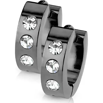 Náušnice Ocelové náušnice - černé kroužky se zirkony