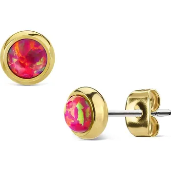 Náušnice Zlacené ocelové náušnice s tmavě růžovými opály