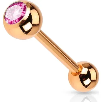 Piercing Pozlacený piercing do jazyku - růžový kamínek
