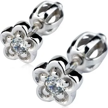 Náušnice Stříbrné náušnice - kytičky, čirý zirkon
