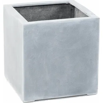 Květináč Luxusní KVĚTINÁČ FIBER KOSTKA ŠEDÝ 40x40x40cm