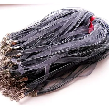 Řetízek Šedá šňůrka na krk z organzy