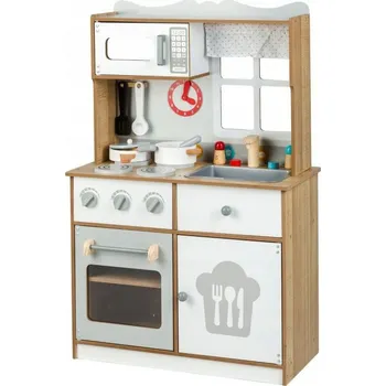 Dětská kuchyňka ECOTOYS  Dřevěná kuchyňka s příslušenstvím hnědá