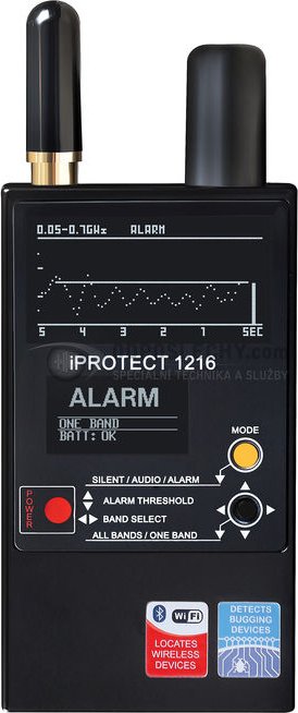 Profesionální detektor odposlechů iProtect 1216 s OLED displeji, detekce LTE
