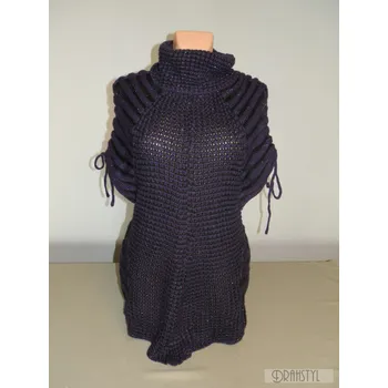 Dámský svetr Pletená vesta s vázačkama, Barva Fialová, Velikost XL 44, Materiál 100%Akryl