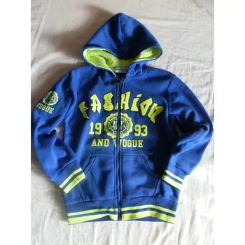 Dívčí mikina Mikina s kapucí teplá 134, velikost 134, Barva středně modrá, Složení materiálu 65% bavlna 35% polyester