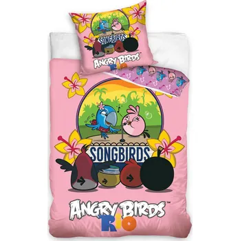 Povlečení Dětské povlečení Angry Birds - Rio růžové Bavlna 1ks 140x200 cm plus 1ks 70x80 cm