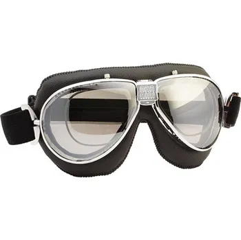 Motocyklové brýle Nannini Moto brýle TT 4V s dioptrickým rámečkem Barva zorníků: žlutá, Rám - kombinace: lesklý chrom/černá kůže