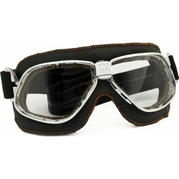 Motocyklové brýle Nannini Motocyklové brýle Cruiser Barva zorníků: šedá protizamlžovací, Rám - kombinace: lesklý chrom/černá kůže/oranžové štepování