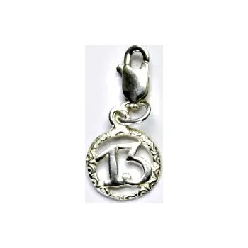 Přívěsek Stříbrný přívěsek třináctka "13" na karabince - P 118 (Stříbrná třináctka s karabinou)