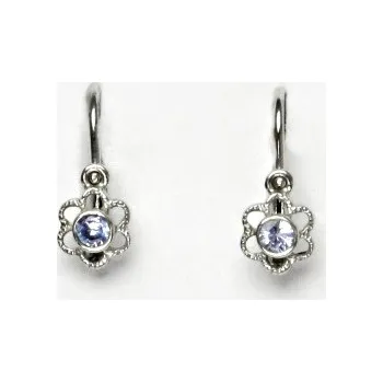 Náušnice Stříbrné dětské náušnice, kytička, zirkon akvamariny - VE 197
