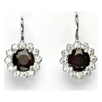 Náušnice Stříbrné náušnice,čiré zirkony, přírodní granát, náušnice ze stříbra, NK 1495