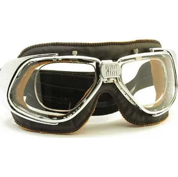 Motocyklové brýle Nannini Moto brýle Rider 4V s dioptrickým rámečkem Barva zorníků: šedá protizamlžovací, Rám - kombinace: lesklý chrom/hnědá kůže