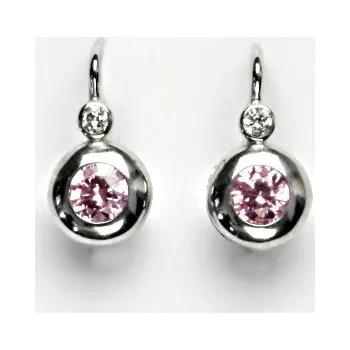 Náušnice Stříbrné náušnice, zirkon růžový a čirý, náušnice se zirkony, NK 1263
