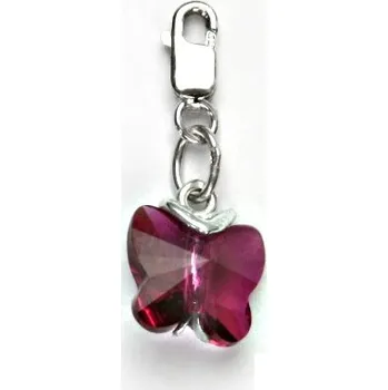 Přívěsek Stříbrný přívěsek, Swarovski krystal fuchsie, motýlek, karabinka, P 1307