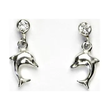 Náušnice Stříbrné náušnice, delfínek, čirý zirkon, náušnice ze stříbra, NŠ 28/726