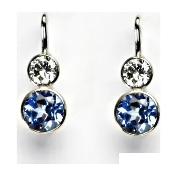 Náušnice Stříbrné náušnice, čirý zirkon a zirkon akvamarín, náušnice na klapku, NK 1033