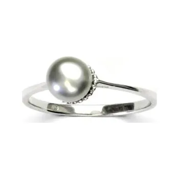 Prsten Stříbrný prsten, přírodní říční perla stříbrná 8 mm, prstýnek ze stříbra, T 1356