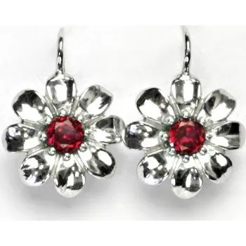 Náušnice Stříbrné náušnice, zirkon rubín, kytička, náušnice ze stříbra, NK 1389