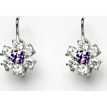 Náušnice Stříbrné náušnice, kytička, zirkon ametyst, náušnice ze stříbra, VE 24