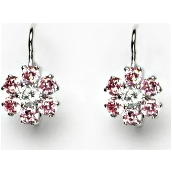 Náušnice Stříbrné náušnice, kytička, bílý a růžový zirkon, náušnice ze stříbra, VE 24
