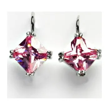 Náušnice Stříbrné náušnice, růžový zirkon, náušnice ze stříbra, stříbro, NK 1258