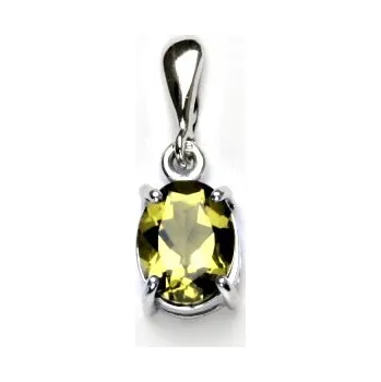 Přívěsek Stříbrný přívěsek, přírodní olivový křemen, přívěšek ze stříbra, P 1244