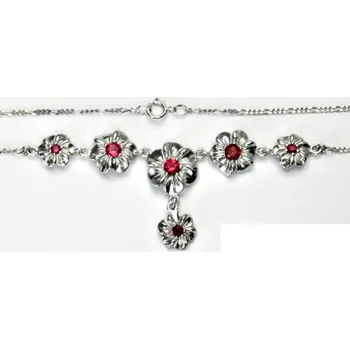 Náhrdelník Stříbrný náhrdelník, zirkon rubín, kytičky, náhrdelník ze stříbra, NH 1450