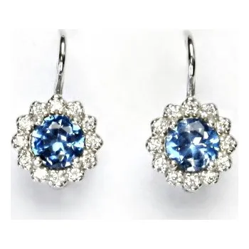 Náušnice Stříbrné náušnice, čiré zirkony, zirkon akvamarin, náušnice ze stříbra, NK 1495