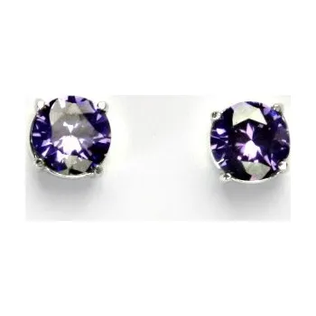 Náušnice Stříbrné náušnice, zirkon ametyst, náušnice na šroubek, stříbro, NŠ 1001